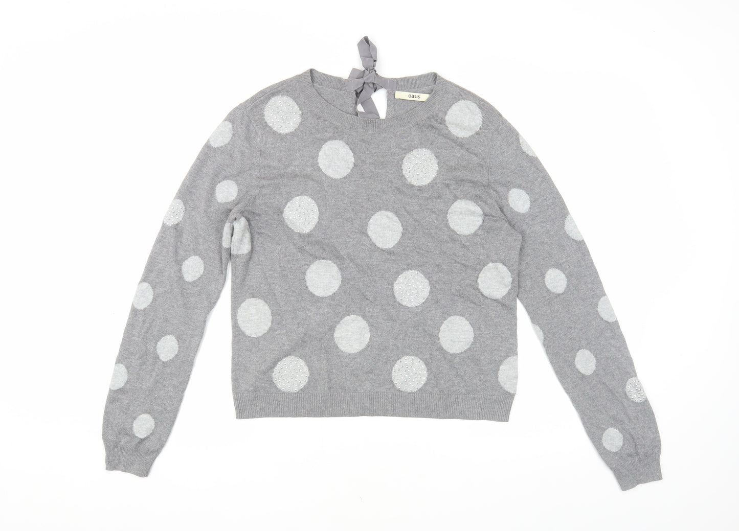 Oasis Women's Grey Polka Dot Pullover Jumper, M