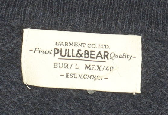 Pull & Bear Men's Blue L Cotton Pullover Jumper