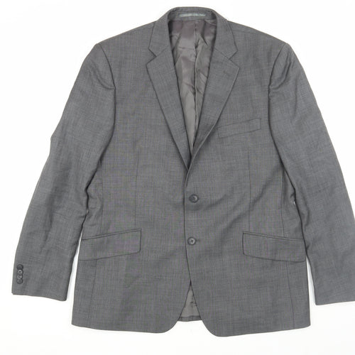 New & Lingwood Men's Grey Wool Blazer, 44R, Formal