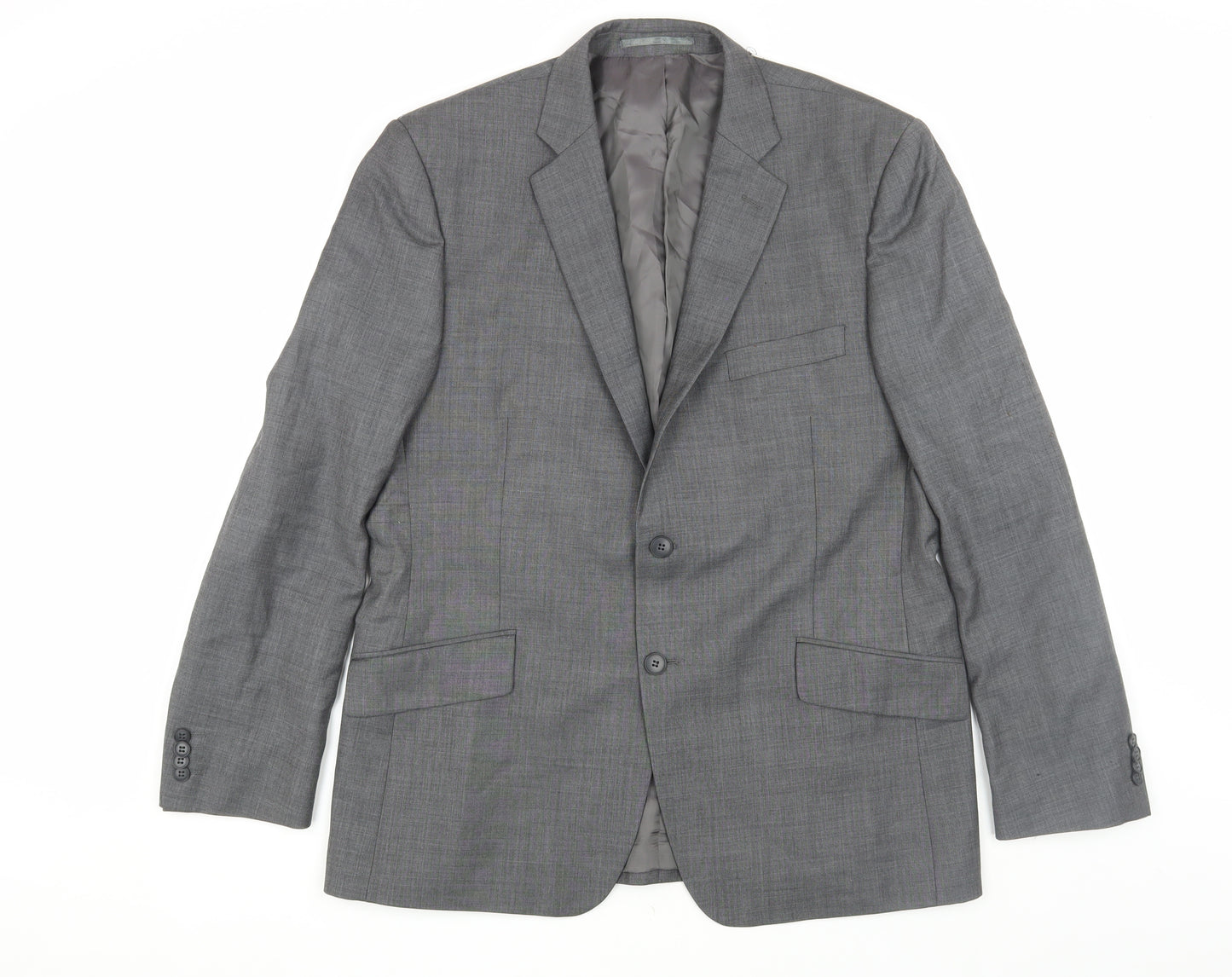 New & Lingwood Men's Grey Wool Blazer, 44R, Formal