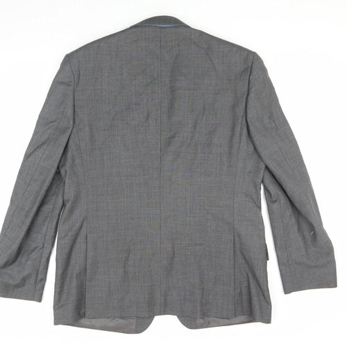 New & Lingwood Men's Grey Wool Blazer, 44R, Formal