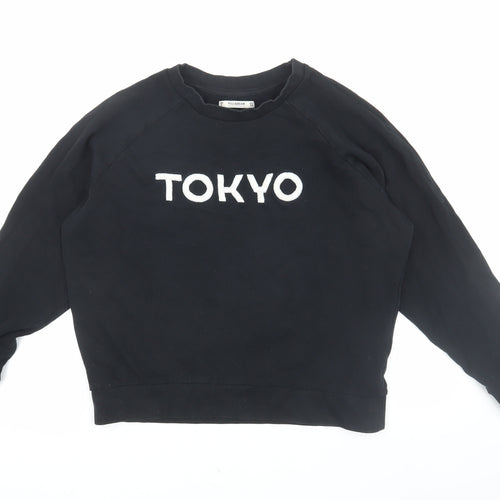 Pull & Bear Women’s Black Logo Pullover Sweatshirt, Size S