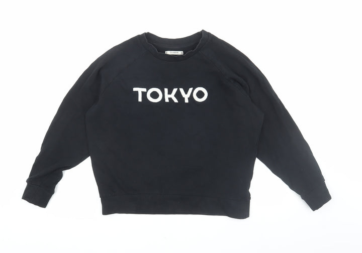 Pull & Bear Women’s Black Logo Pullover Sweatshirt, Size S