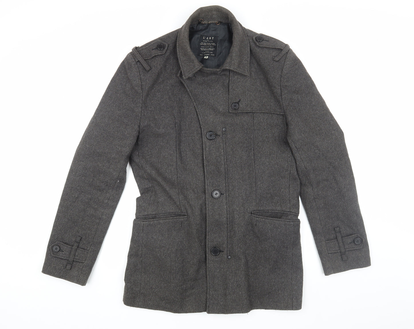 River Island Grey Military Jacket Coat for Men, Size M