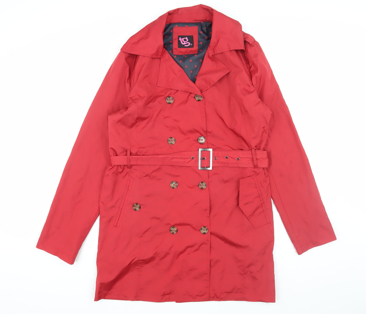 TG Women's Red Trench Coat Size 14 Belted Classic