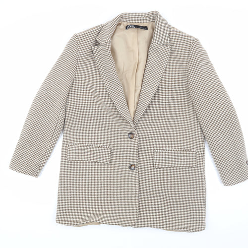 Zara Beige Check Women's S Blazer, Button, Autumn
