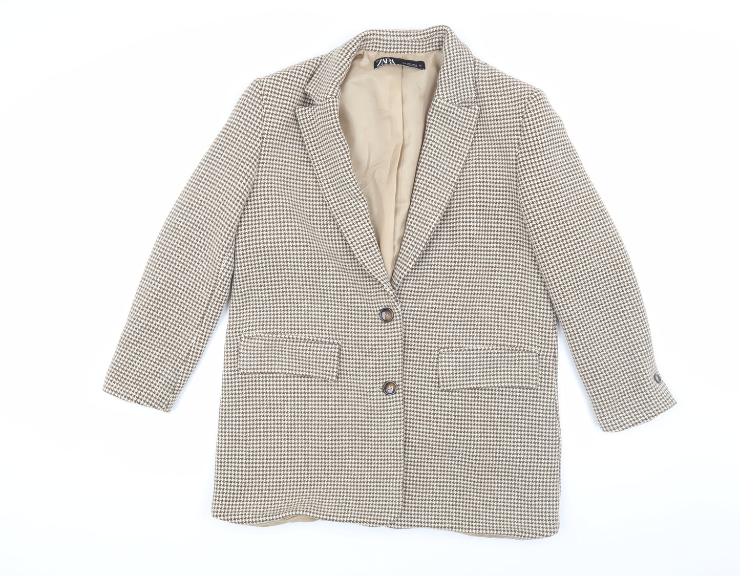 Zara Beige Check Women's S Blazer, Button, Autumn