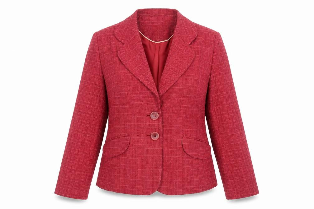 Front view of Next Women's Red Check Blazer, size 12, Business Casual Style