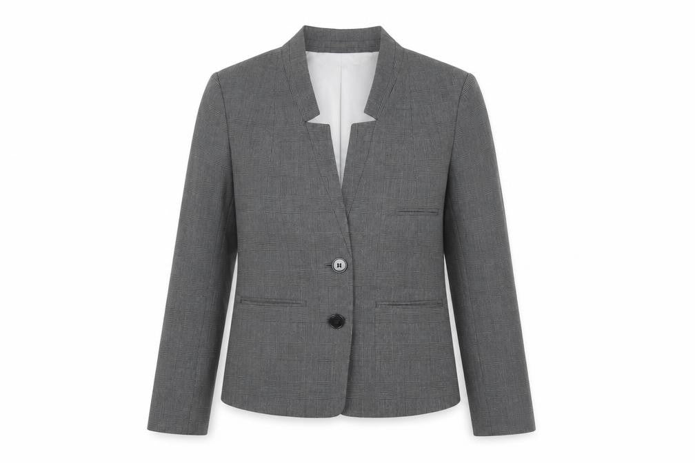 Front view of H&M Women's Grey Checked Blazer, size 10, Workwear