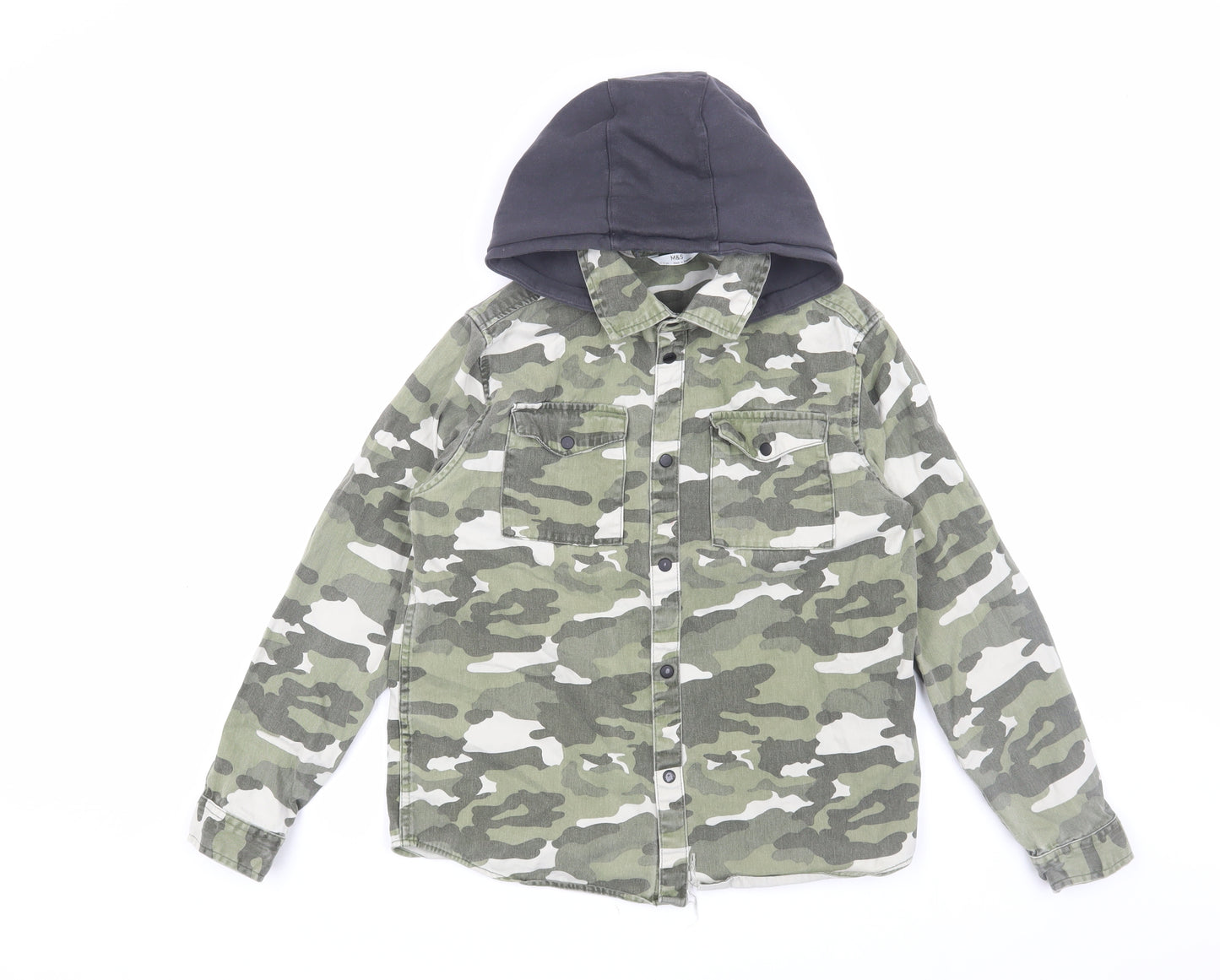 Marks and Spencer Boys Green Camouflage Shirt Jacket 12-13Y