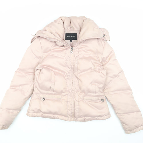 Nine West Women's Pink Puffer Jacket M Hooded Winter Coat