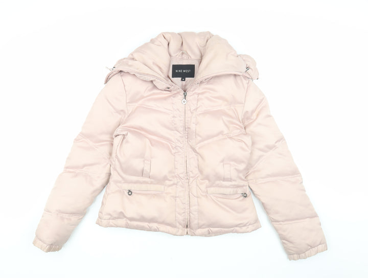 Nine West Women's Pink Puffer Jacket M Hooded Winter Coat