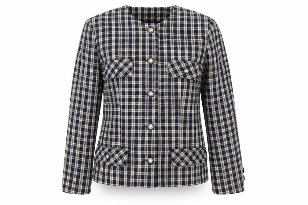 Front view of Alexara Women's Blue Check Jacket, size 12