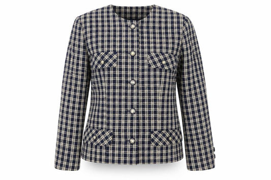 Front view of Alexara Women's Blue Check Jacket, size 12