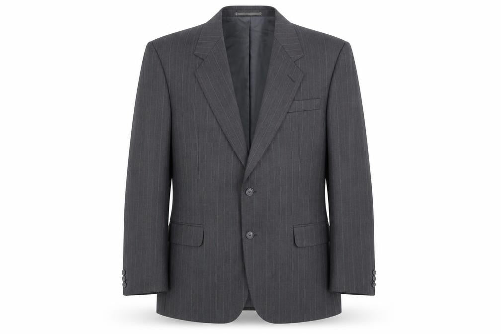 Front view of Odermark Men's Grey Striped Blazer, size 46R, Vintage