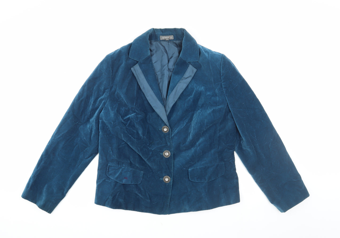 Tendenza Women's Blue Velvet Blazer - Size 16, Classic Style