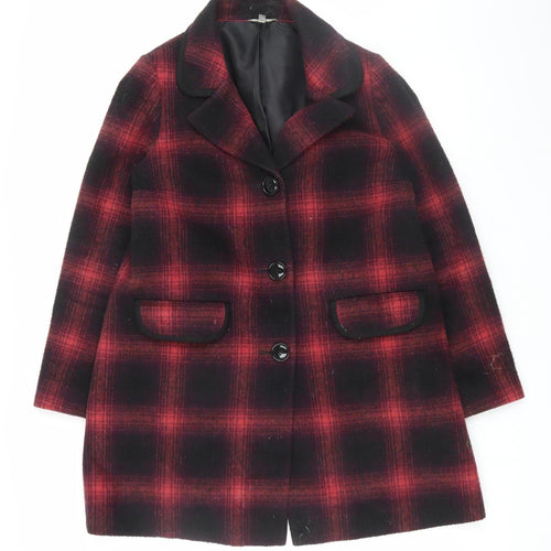 Marks and Spencer Women's Red Plaid Mid-Length Coat Size 12