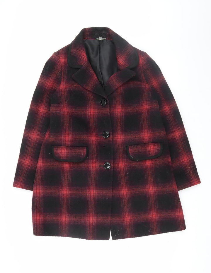 Marks and Spencer Women's Red Plaid Mid-Length Coat Size 12