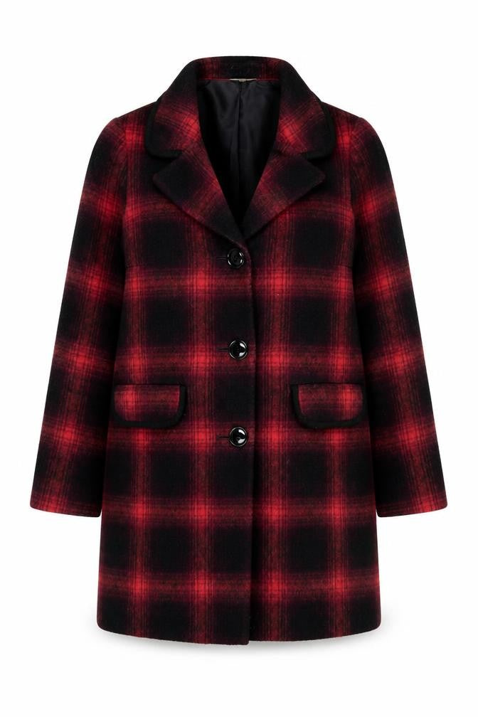 Front view of Marks & Spencer Women's Red Plaid Mid-Length Coat, size 12