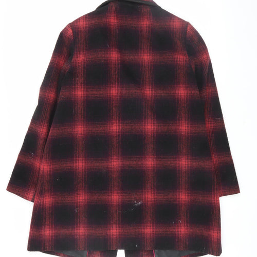 Marks and Spencer Women's Red Plaid Mid-Length Coat Size 12