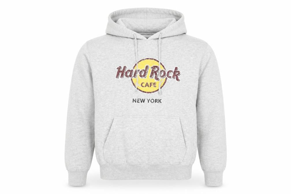 Front view of Hard Rock Cafe Grey Hoodie unisex m pullover music style