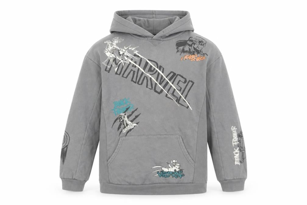 Front view of Marvel boys’ grey hoodie 13-14 years black panther pullover