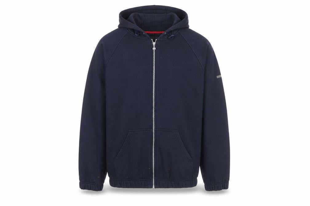 Front view of U.S. Athletic Men's Blue Full Zip Hoodie - M