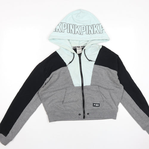 Victoria's Secret Pink Hoodie, Women, Grey/Black, S, Full Zip
