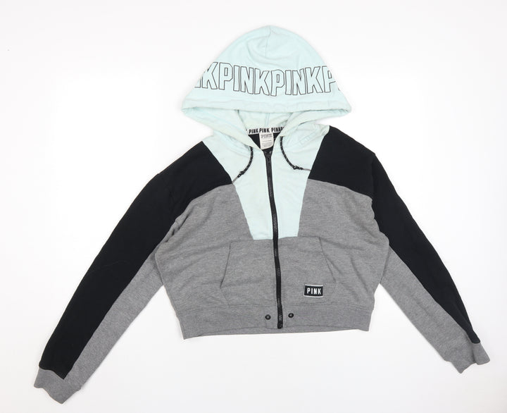 Victoria's Secret Pink Hoodie, Women, Grey/Black, S, Full Zip