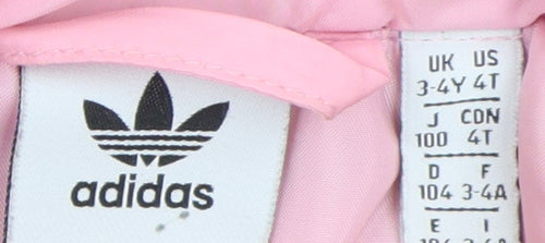 Adidas Girls Pink Puffer Jacket, 3-4 Years, Lightweight, Hooded