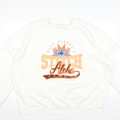 Disney Women’s White XL Stitch Graphic Pullover Sweatshirt