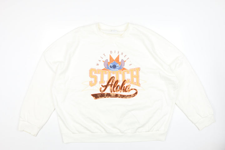 Disney Women’s White XL Stitch Graphic Pullover Sweatshirt