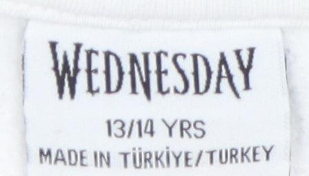 Wednesday Girls White Graphic Pullover Sweatshirt