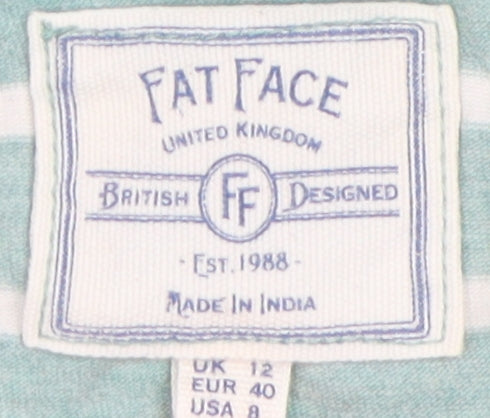 Fat Face Women's Green Striped Jersey T-Shirt Size 12