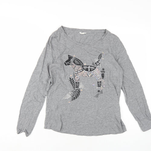 Esprit Women's Grey M Embroidered Long Sleeve T-Shirt