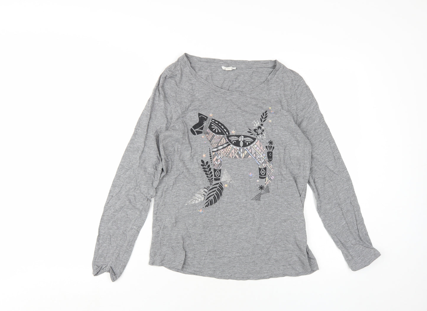 Esprit Women's Grey M Embroidered Long Sleeve T-Shirt