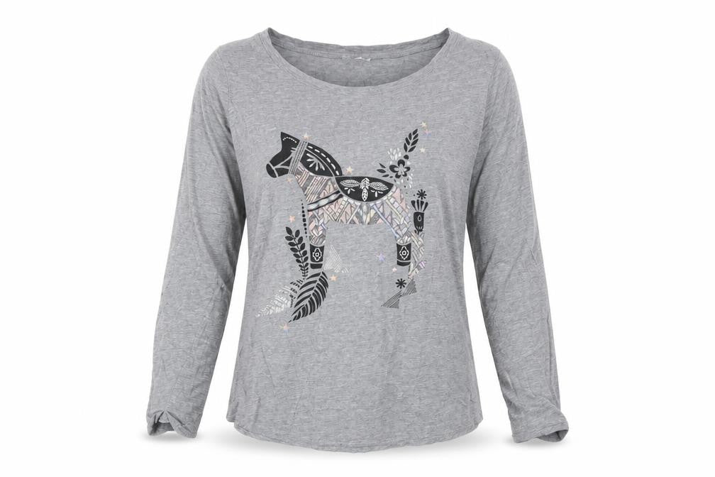 Front view of ESPRIT Women's Grey M Embroidered Long Sleeve T-Shirt