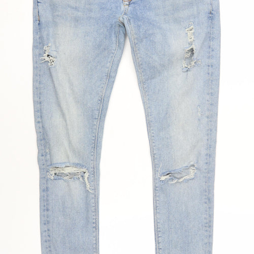River Island Men's Blue Distressed Skinny Jeans Size 30