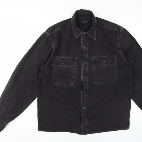 Lands' End Men's Black Denim Button-Up Shirt M