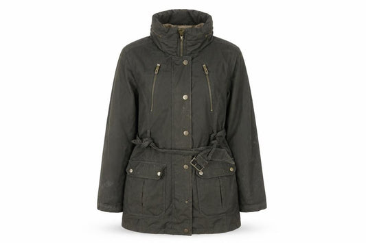 Front view of Techlab Women's Green Parka Jacket, size 12, Belted
