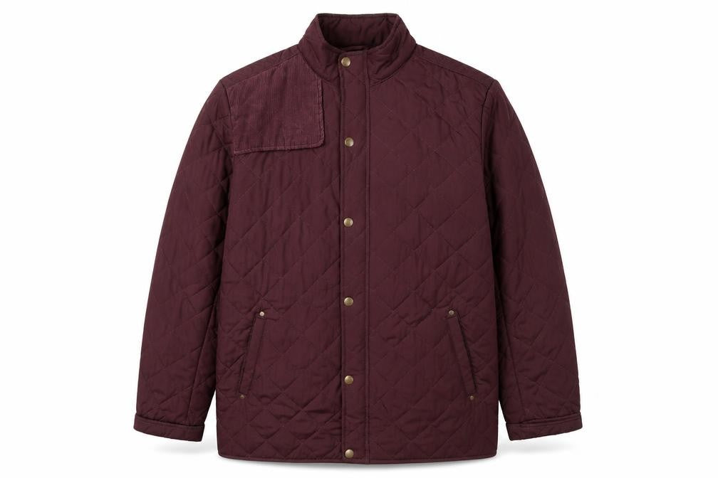 Front view of Greenwoods Men's XL Quilted Jacket in Berry Red