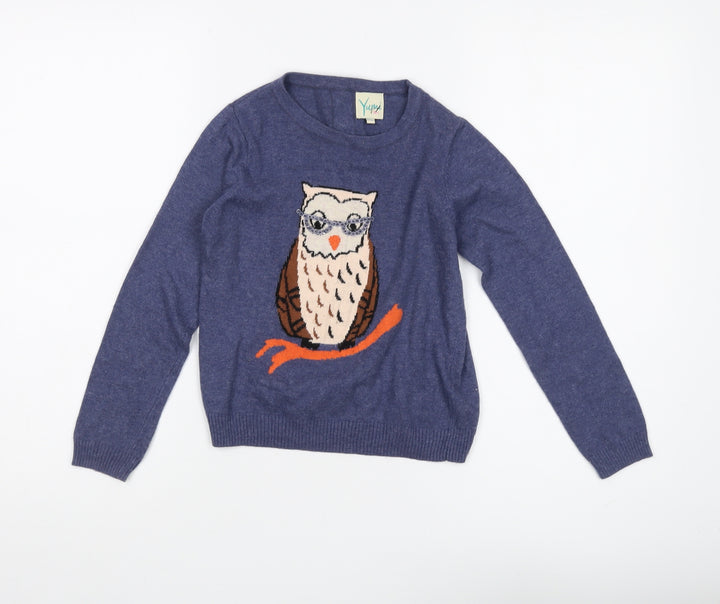 Yumi Girls Blue Owl Pullover Jumper 9-10 Years