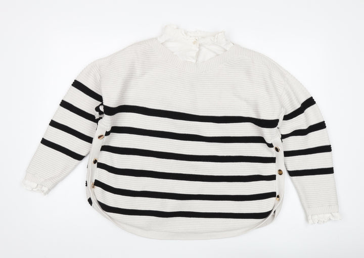 Next Women's Black Striped Pullover Jumper L
