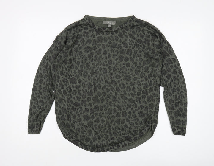 Oasis Women's Green Animal Print Pullover in Size M