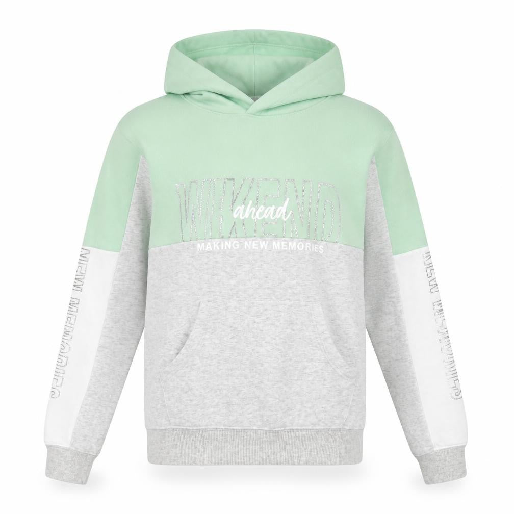 H&M Girls Green Grey Pullover Hoodie, Size 12 Years, Fleece
