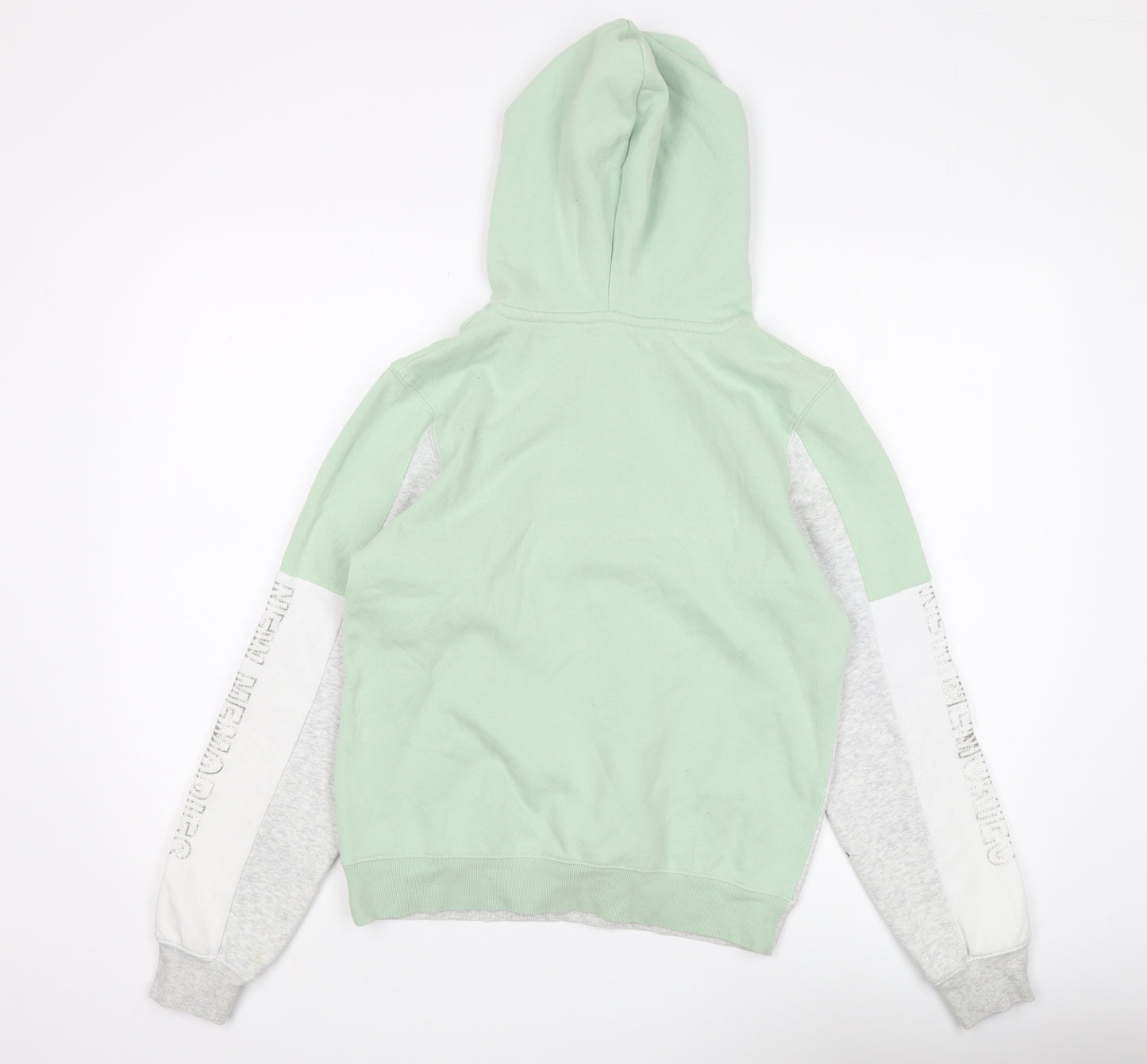 H&M Girls Green Grey Pullover Hoodie, Size 12 Years, Fleece