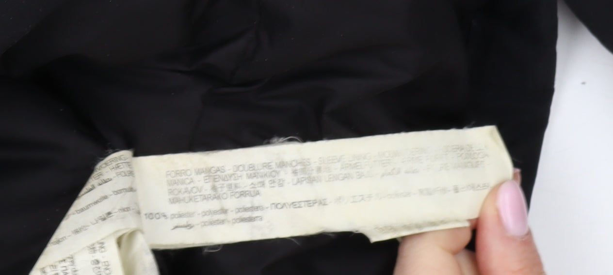 Zara Women's Black Parka Coat, Size 14, Hooded, Mid-Length