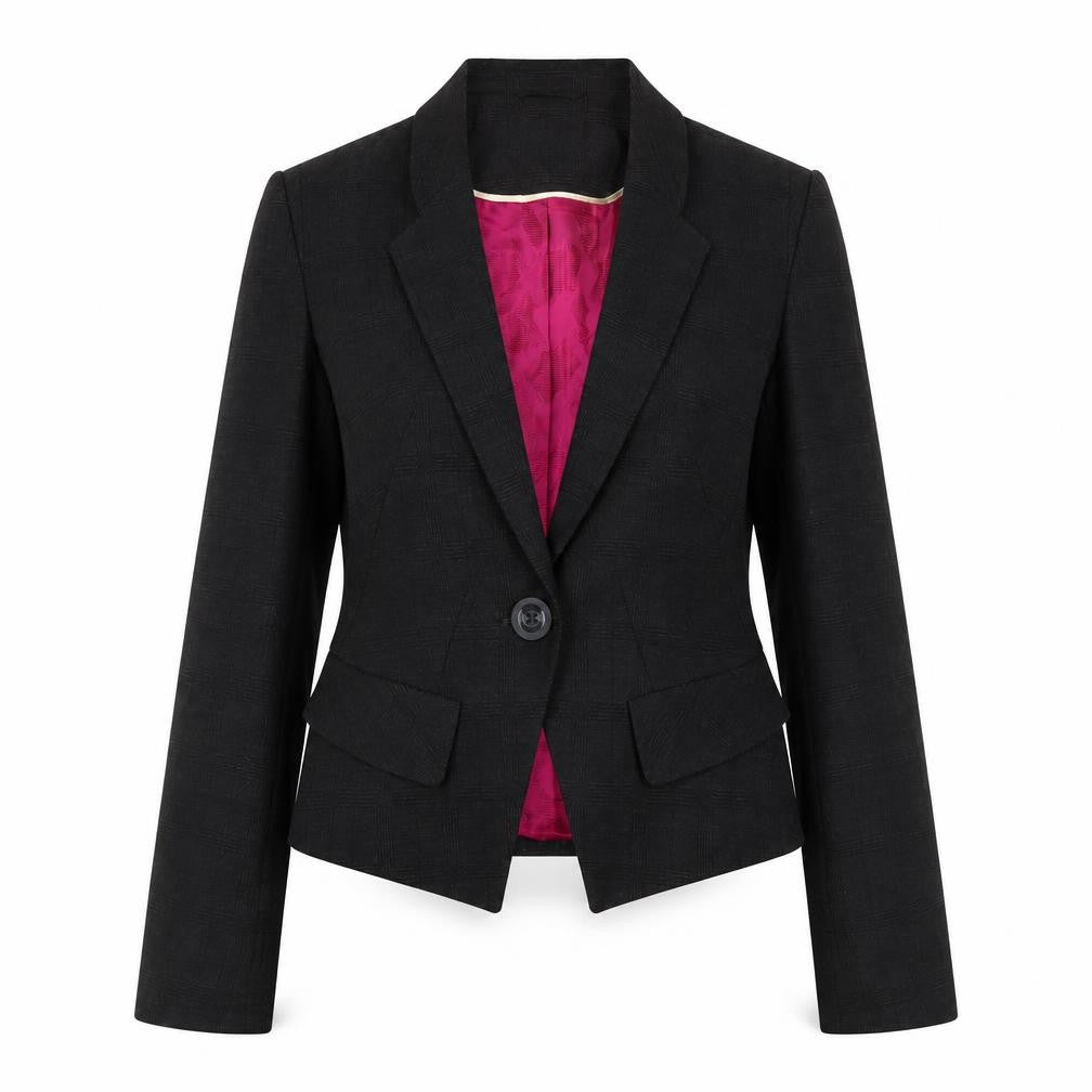 Front view of Next Women's Black Check Regular Blazer, size 8
