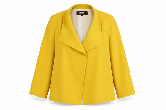 Front view of Next Women's Yellow Blazer, size 12, Shawl Lapel, Lined