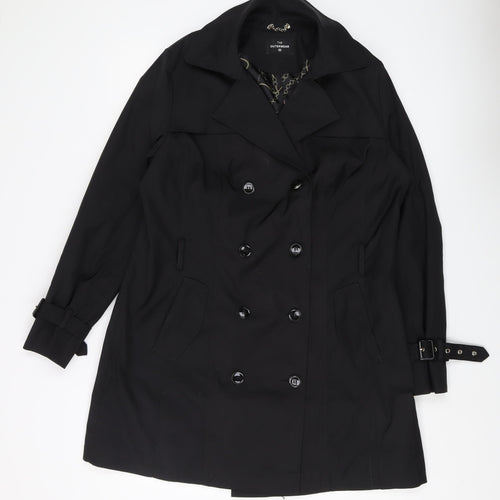 C&A Women's Black Trench Coat Size 16 Polyester Lined